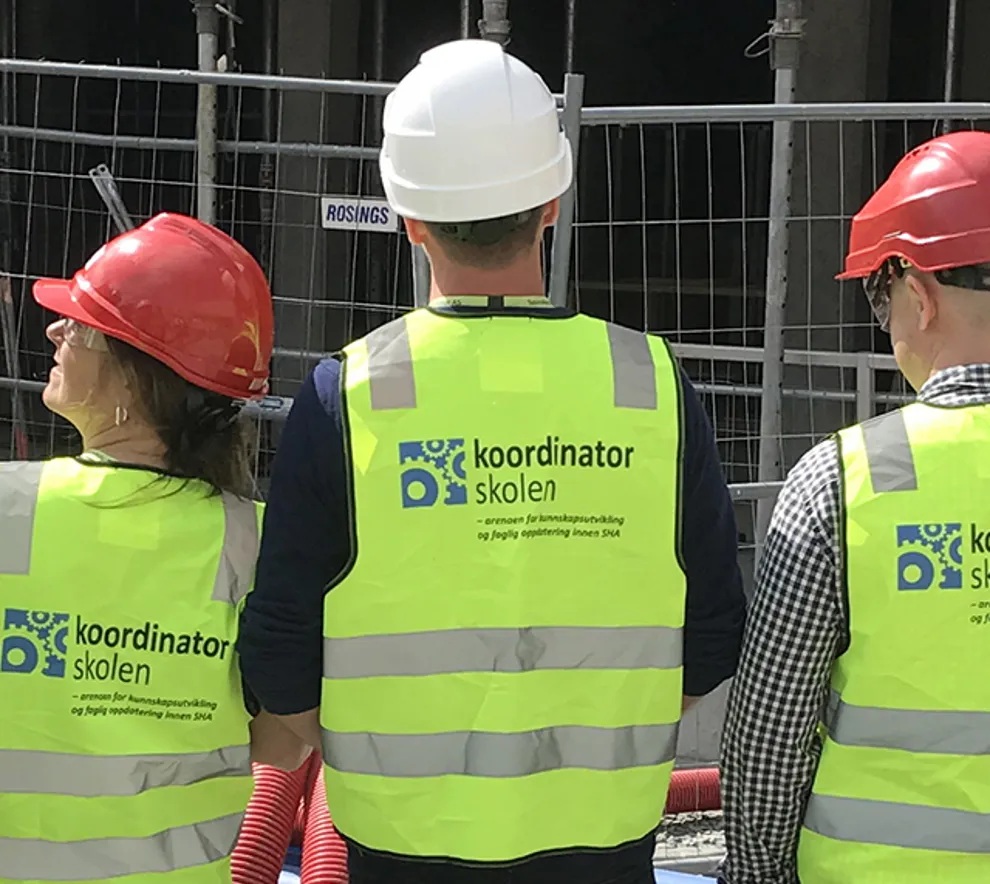 Three people with work helmet and reflective vest